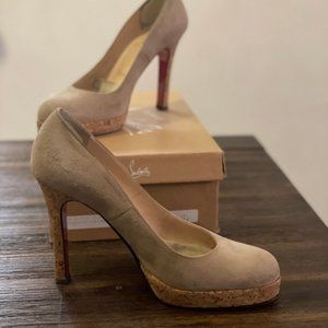 Christian Louboutin - "Bruges" 120mm Beige / cork  - AUTHENTIC - sz 39